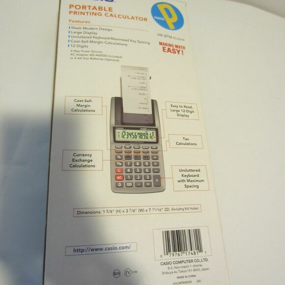 CASIO portable printing calculator HR-8TM w/ adapter in box - Picture 4 of 4